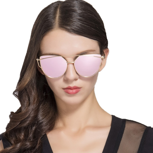 Cat Eye Oversized Mirrored Sunglasses Pink/Gold. - Picture 5 of 7